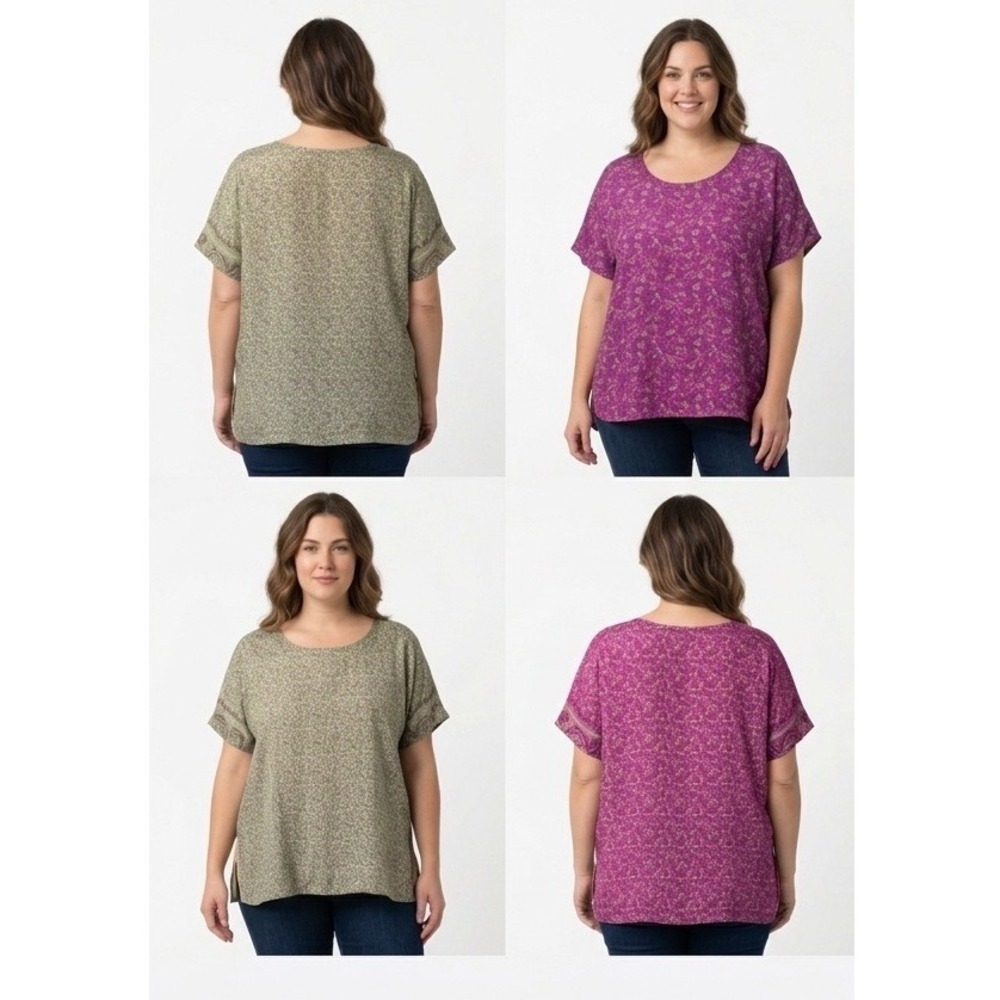 Vintage Select 100% Silk Tops Size 3X Cotton Lined Boxy Blouses NWT / Pre-owned